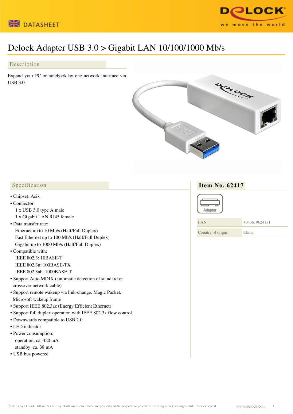 DeLOCK 62417 User Manual | 2 pages