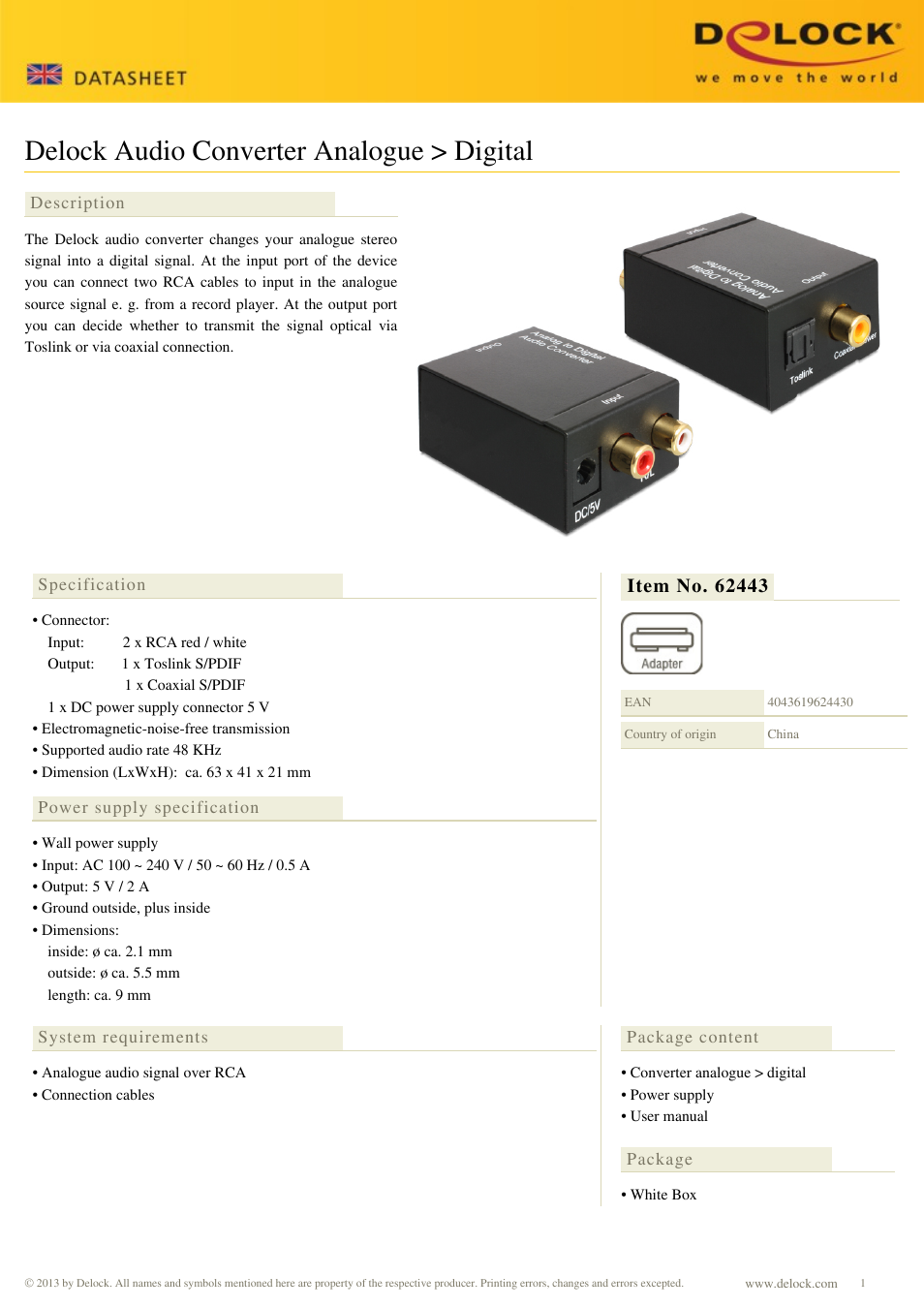 DeLOCK 62443 User Manual | 2 pages