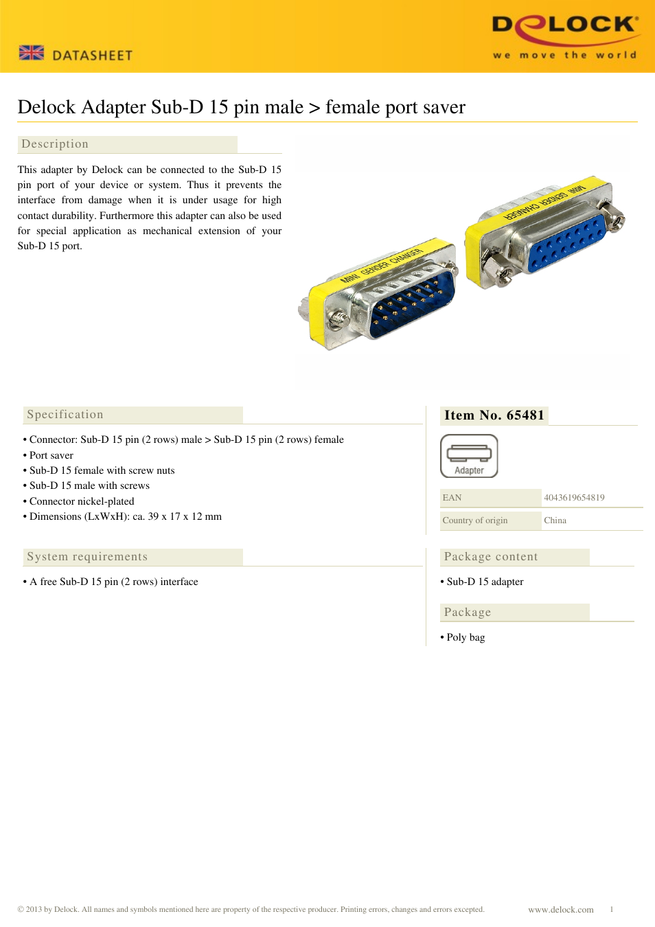 DeLOCK 65481 User Manual | 1 page