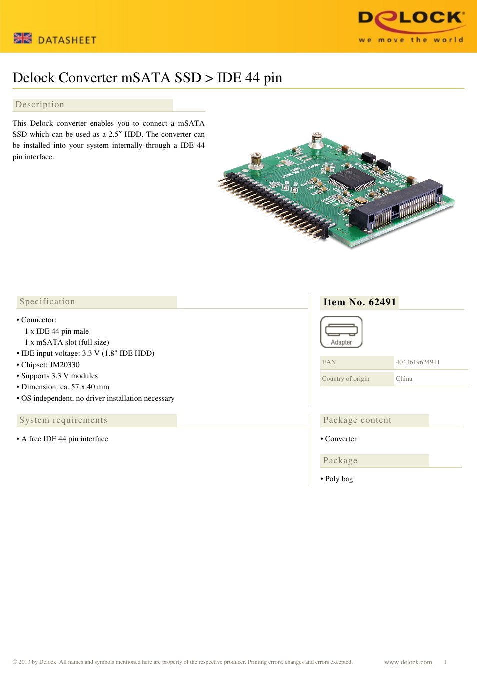 DeLOCK 62491 User Manual | 1 page