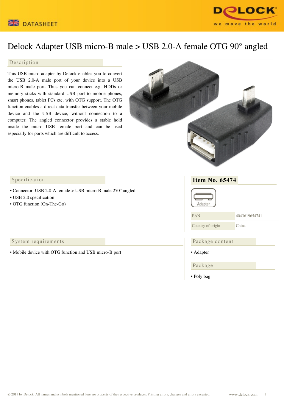 DeLOCK 65474 User Manual | 1 page