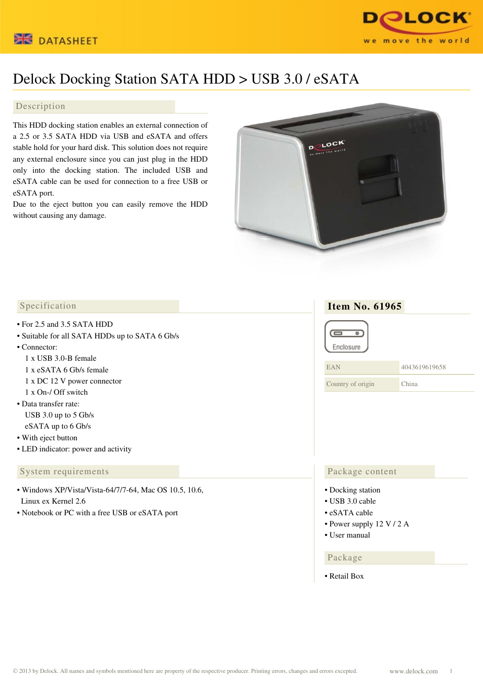 DeLOCK 61965 User Manual | 2 pages