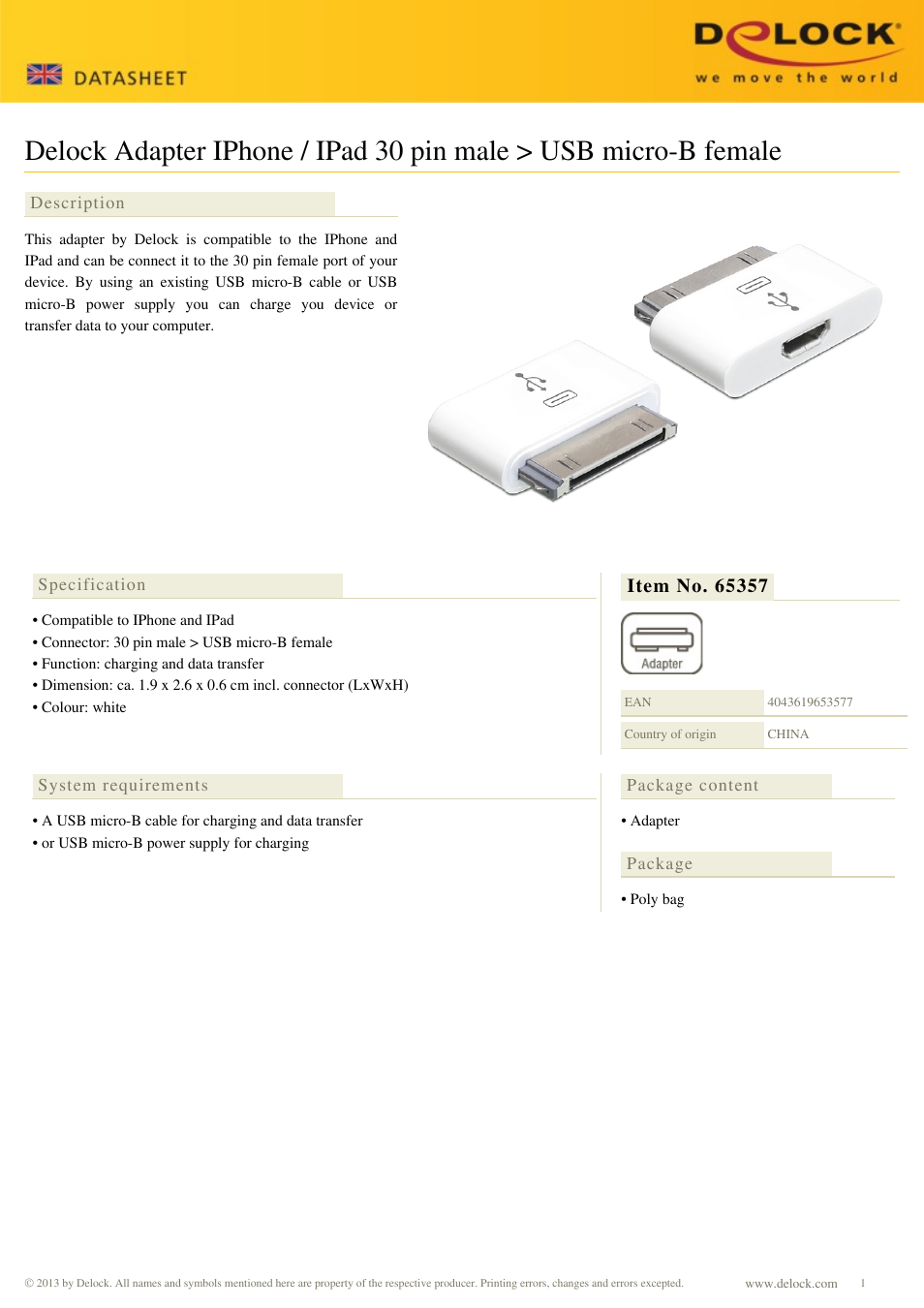 DeLOCK 65357 User Manual | 1 page