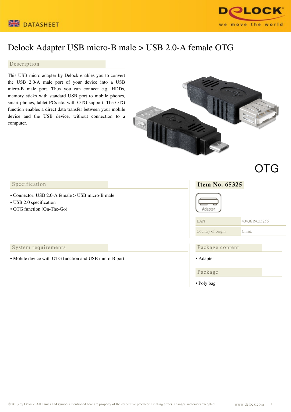 DeLOCK 65325 User Manual | 1 page