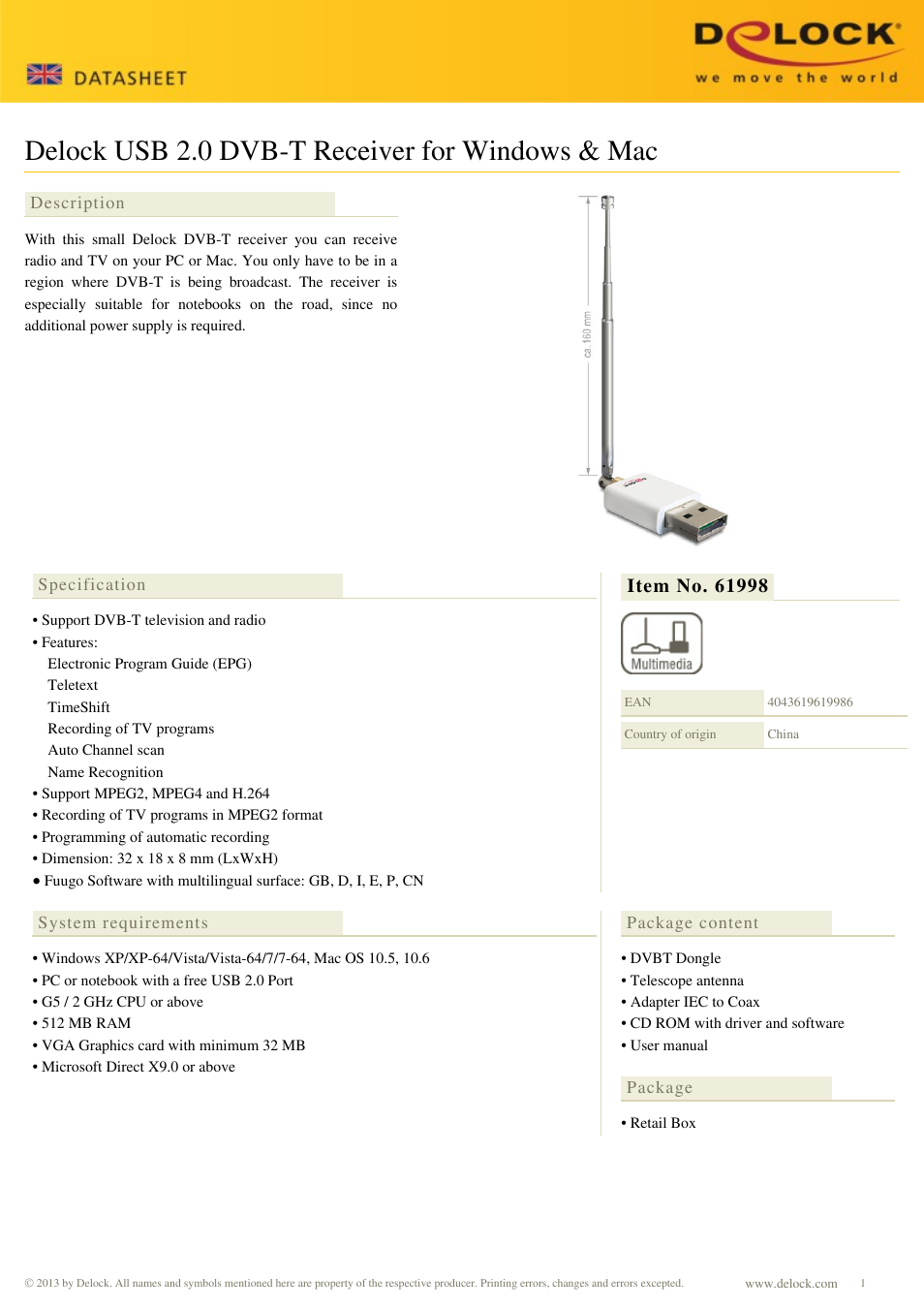 DeLOCK 61998 User Manual | 2 pages