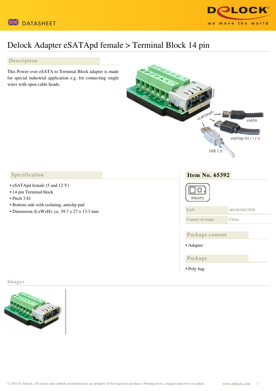 DeLOCK 65392 User Manual | 1 page