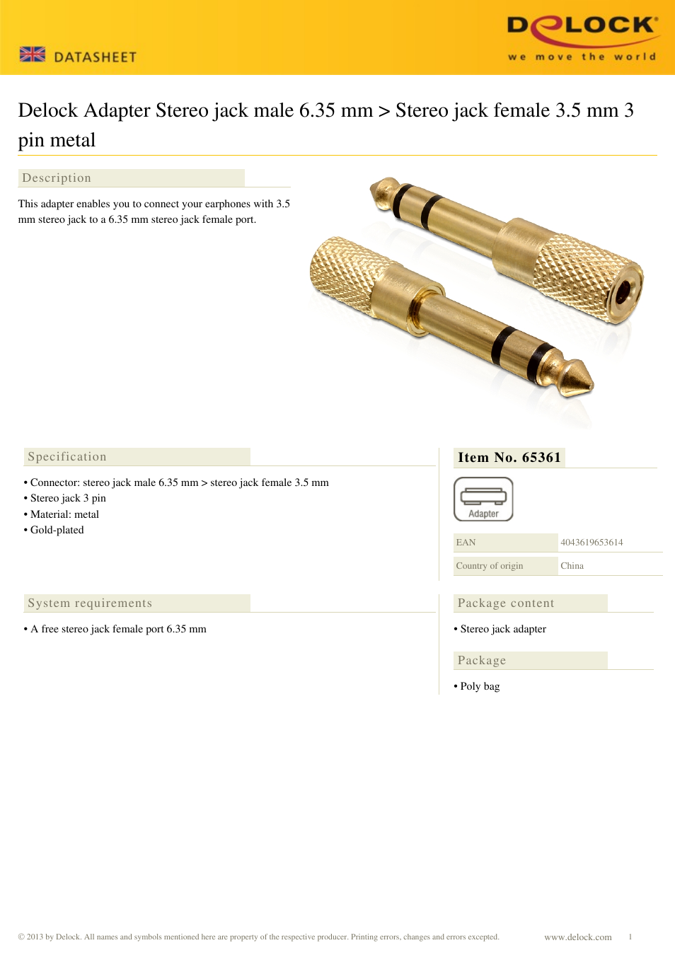 DeLOCK 65361 User Manual | 1 page