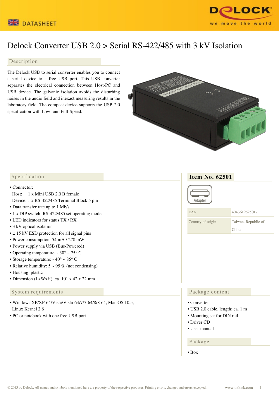 DeLOCK datenblatt_62501 User Manual | 2 pages