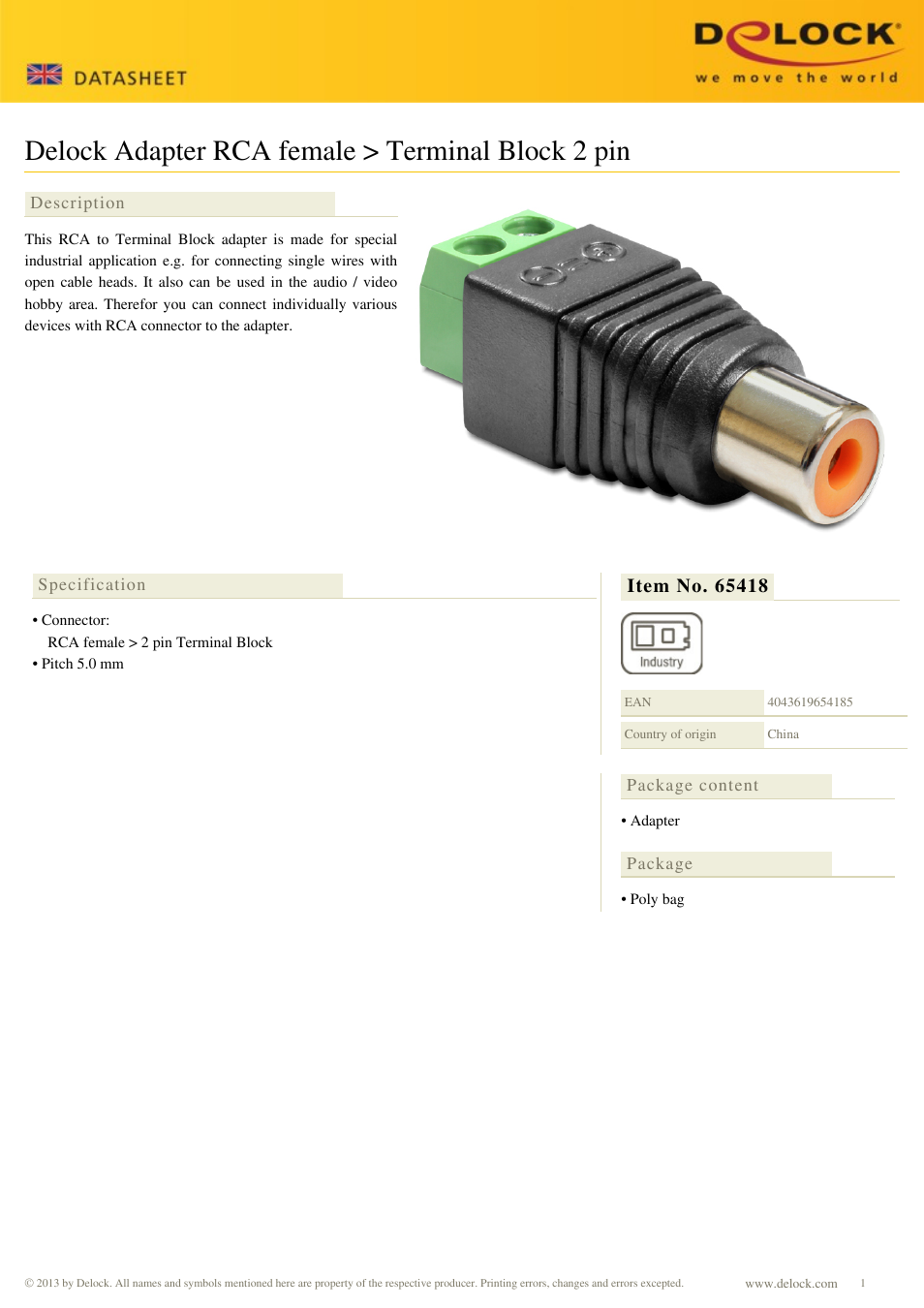 DeLOCK 65418 User Manual | 1 page