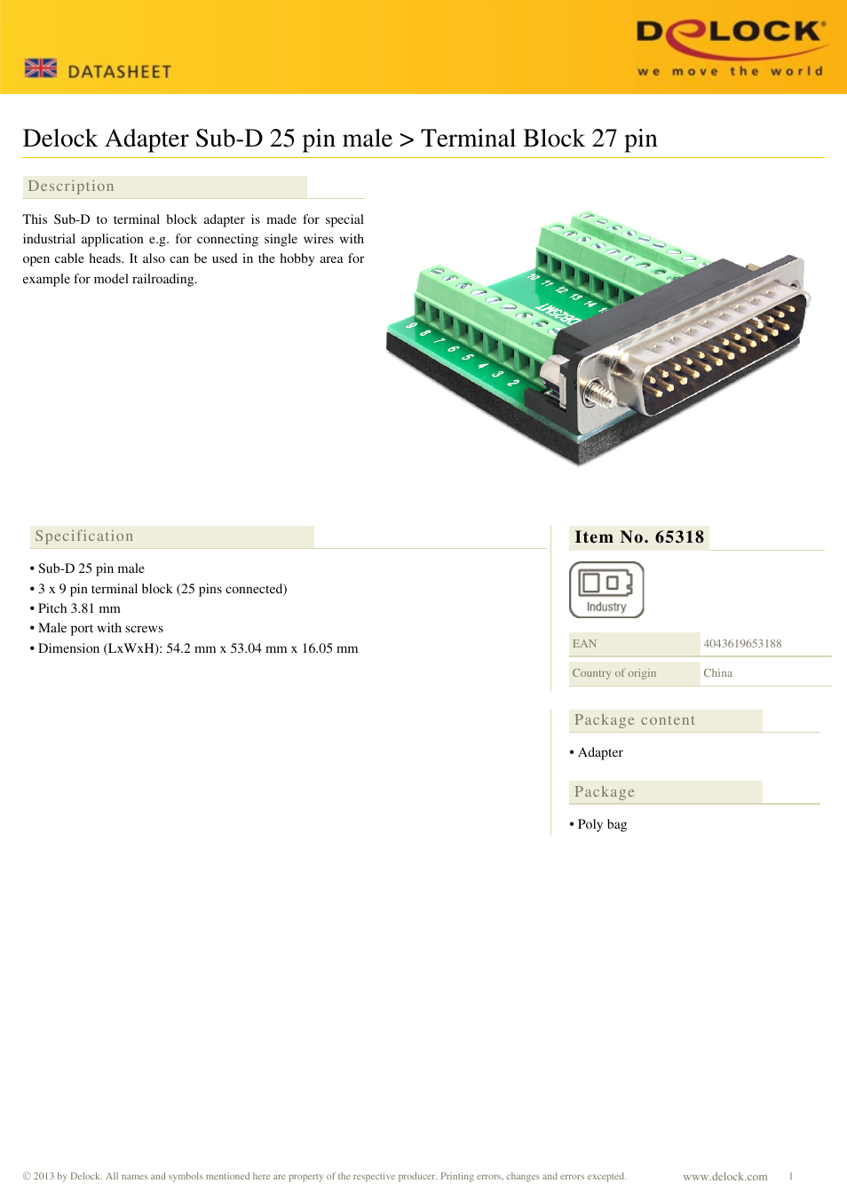 DeLOCK 65318 User Manual | 1 page