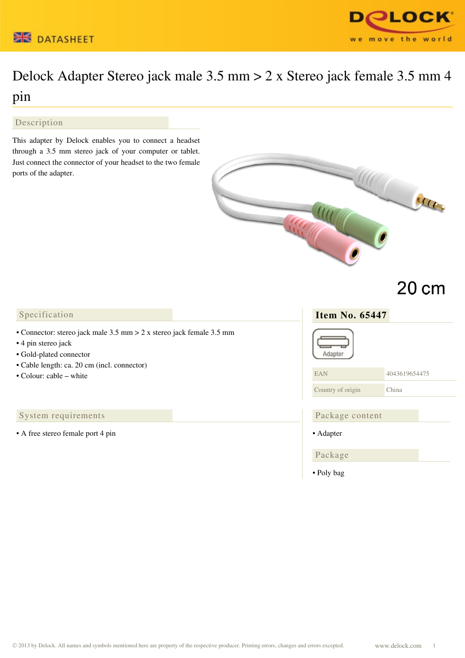 DeLOCK 65447 User Manual | 1 page