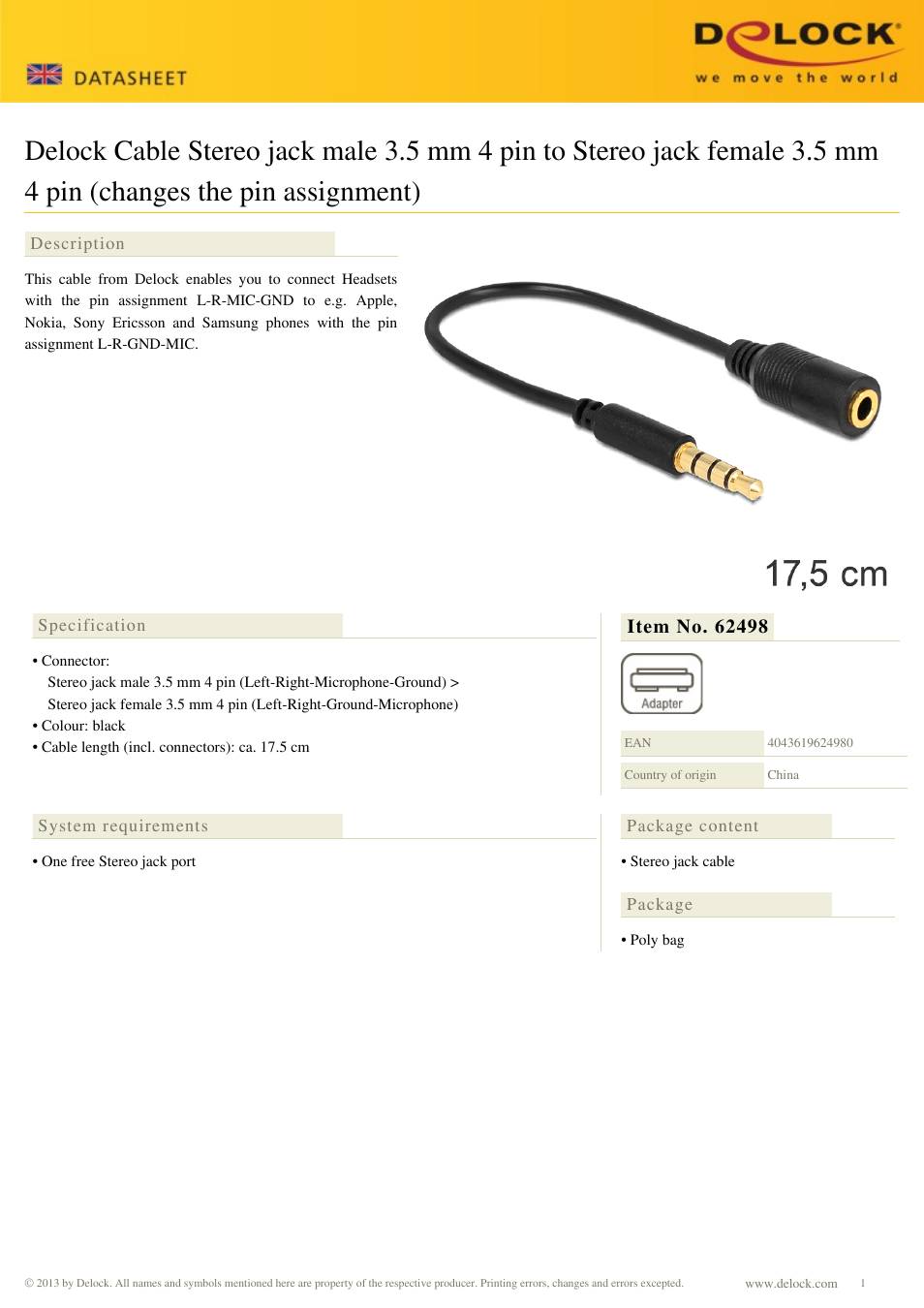 DeLOCK 62498 User Manual | 1 page