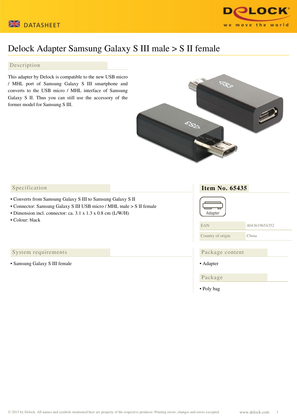 DeLOCK 65435 User Manual | 1 page