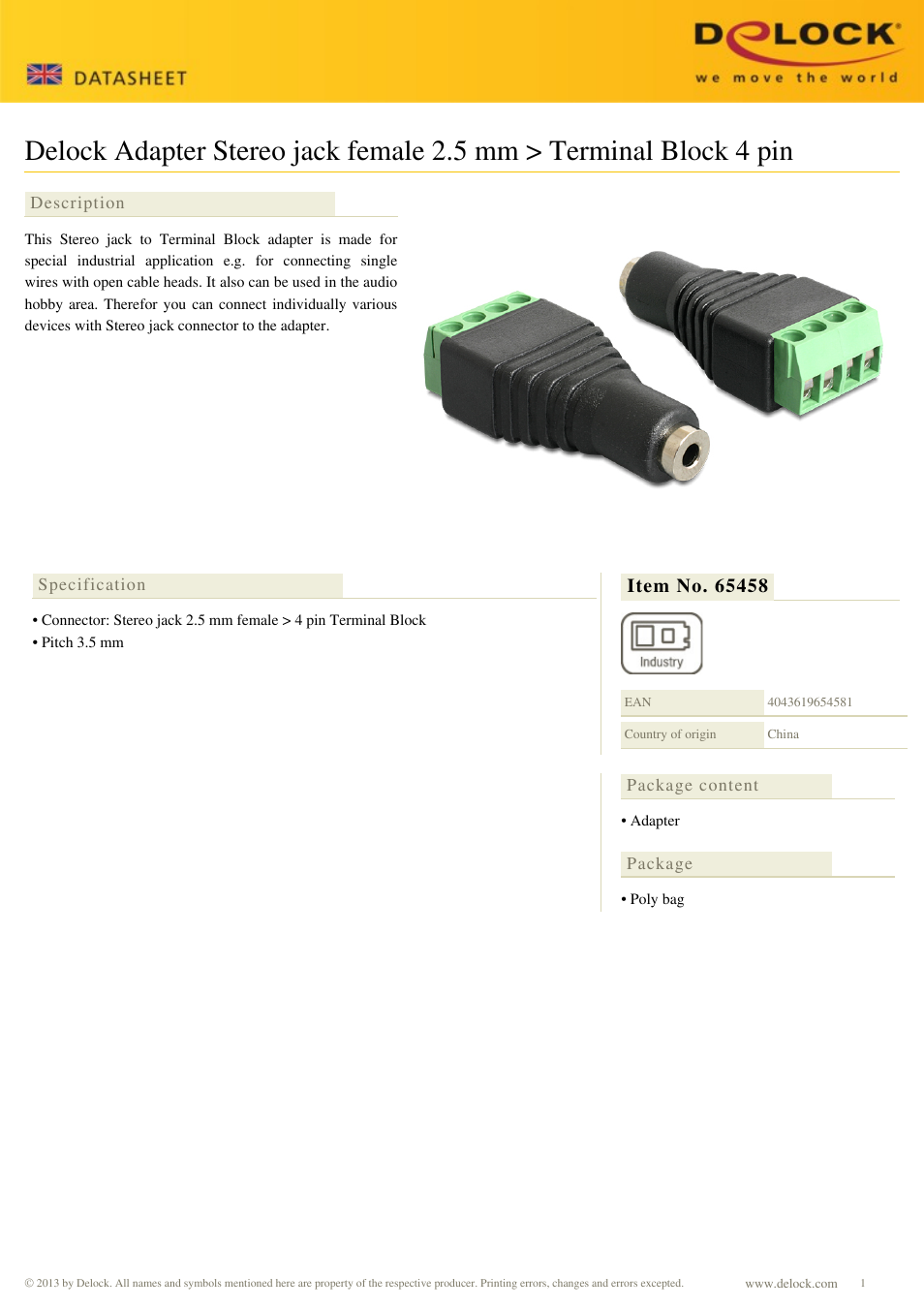 DeLOCK 65458 User Manual | 1 page