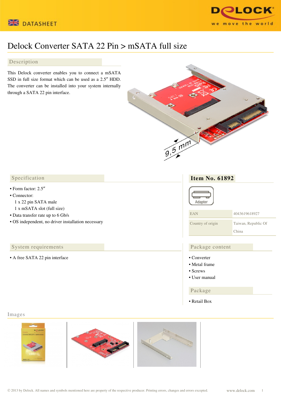 DeLOCK 61892 User Manual | 1 page