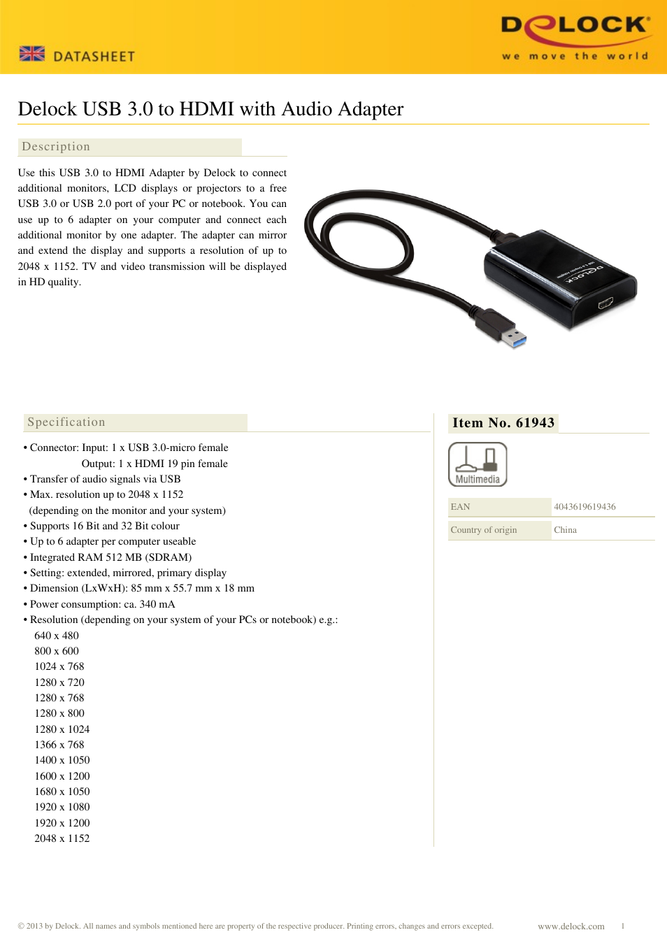 DeLOCK 61943 User Manual | 2 pages