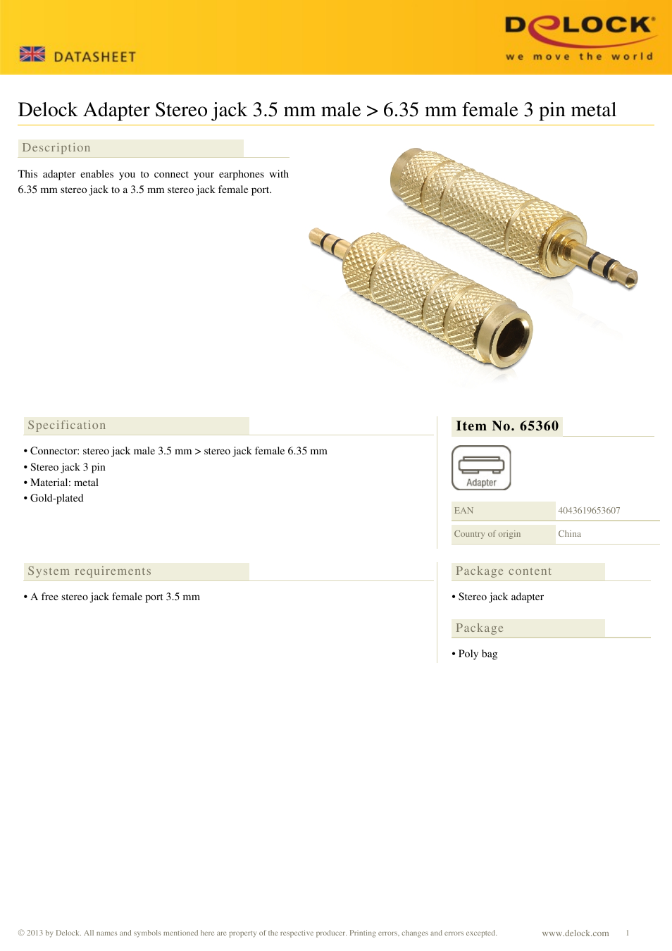 DeLOCK 65360 User Manual | 1 page