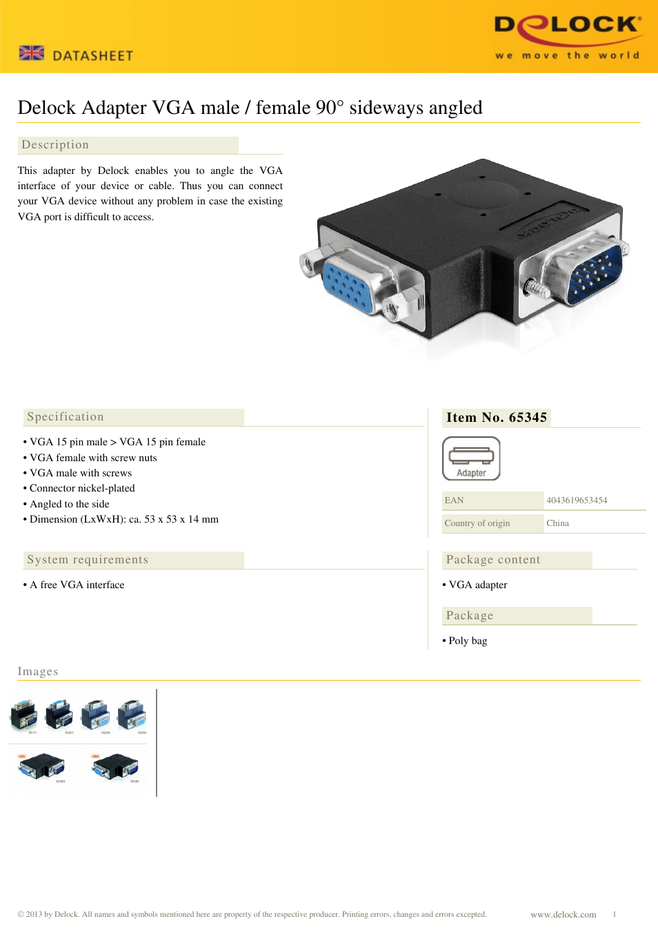 DeLOCK 65345 User Manual | 1 page