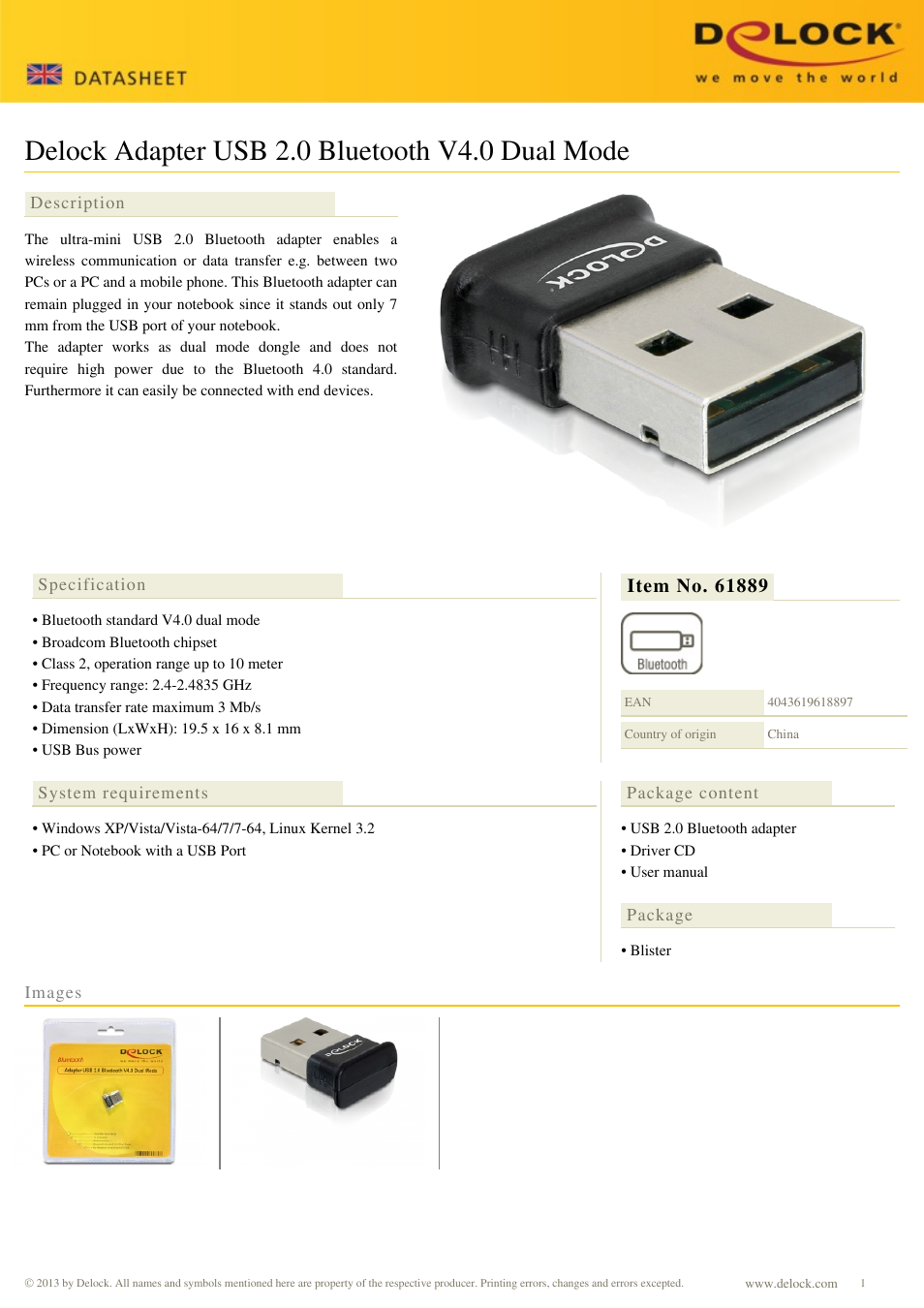 DeLOCK 61889 User Manual | 1 page