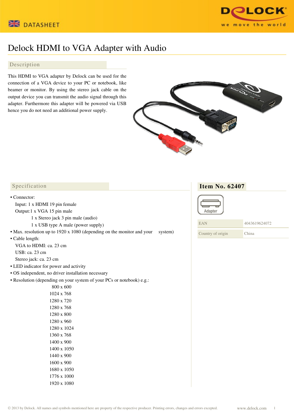 DeLOCK 62407 User Manual | 2 pages