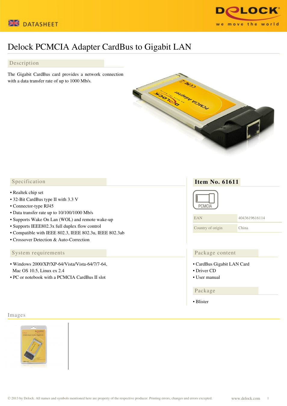 DeLOCK 61611 User Manual | 1 page