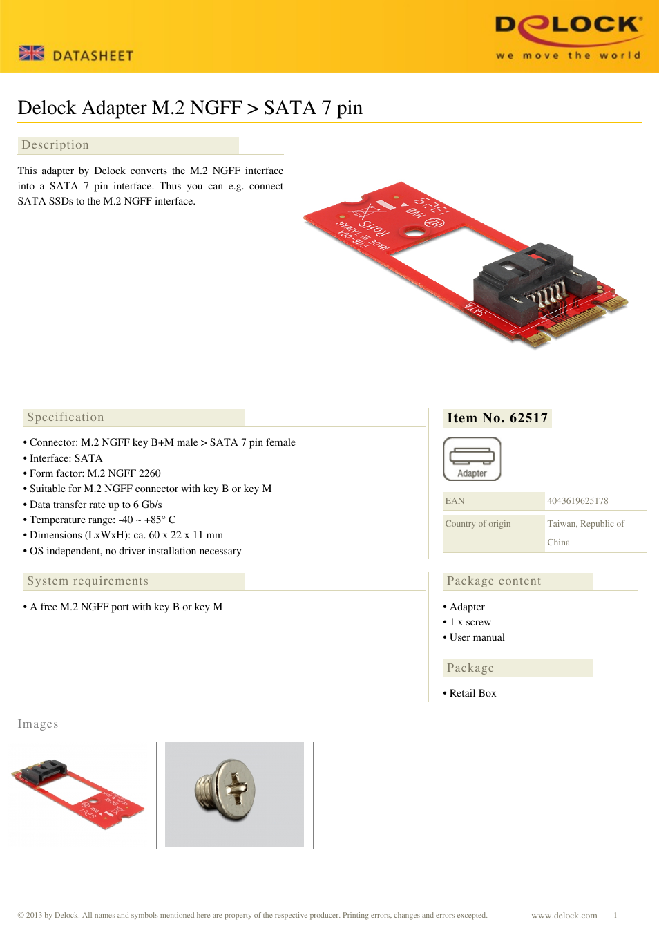 DeLOCK 62517 User Manual | 1 page