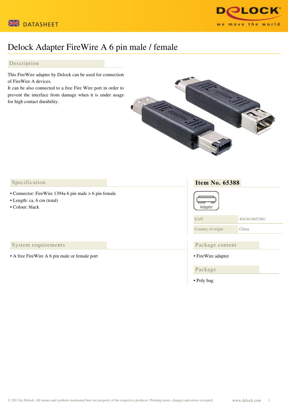 DeLOCK 65388 User Manual | 1 page