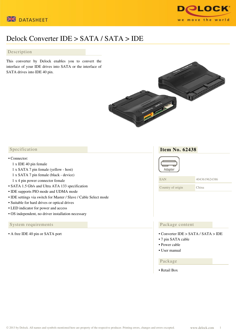 DeLOCK 62438 User Manual | 2 pages