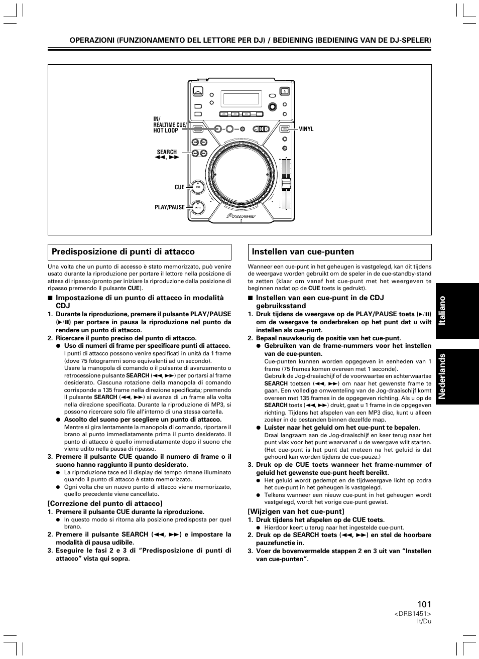 Predisposizione di punti di attacco, Instellen van cue-punten | Pioneer CDJ-400 User Manual | Page 101 / 162
