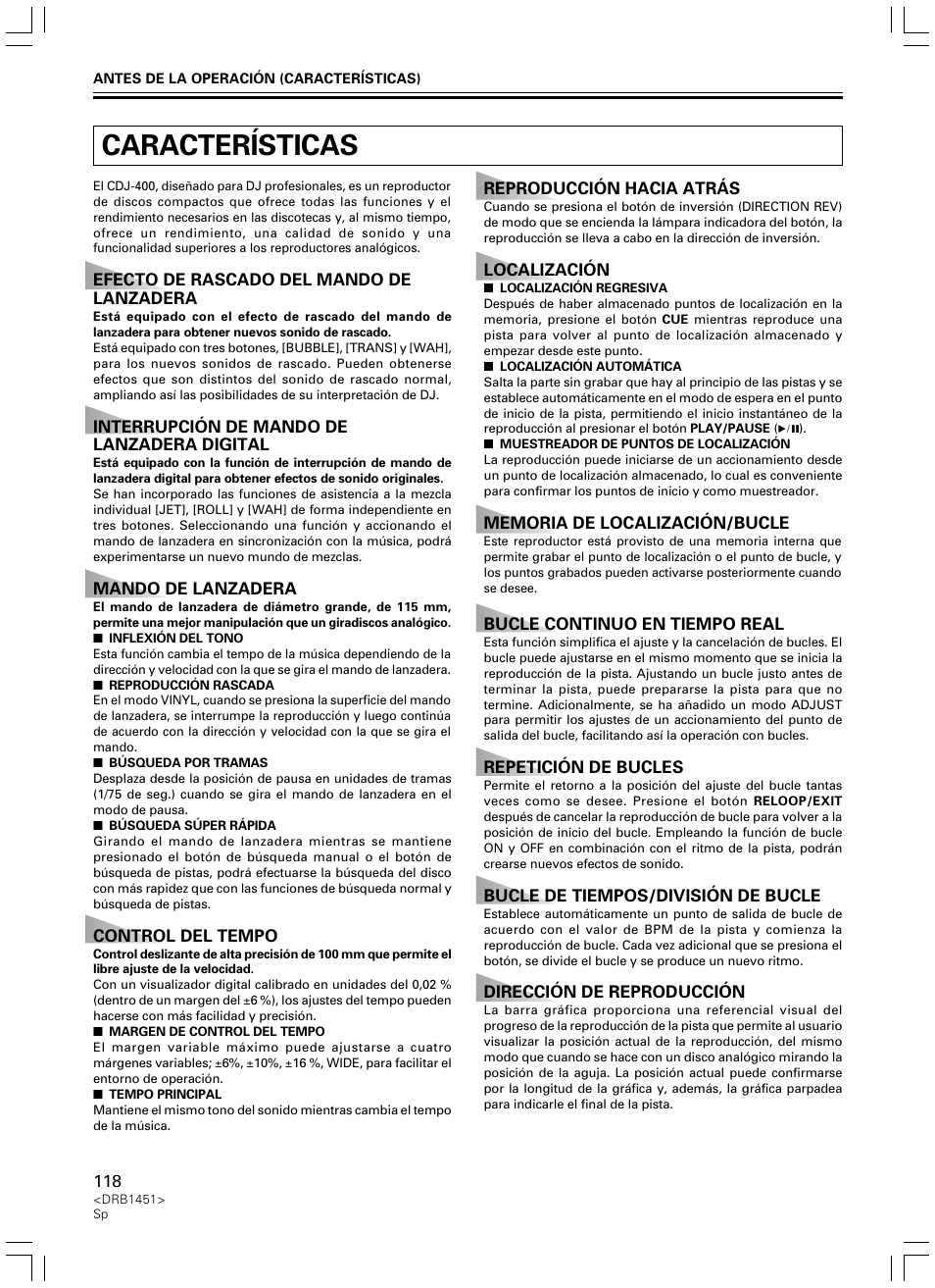 Características | Pioneer CDJ-400 User Manual | Page 118 / 162