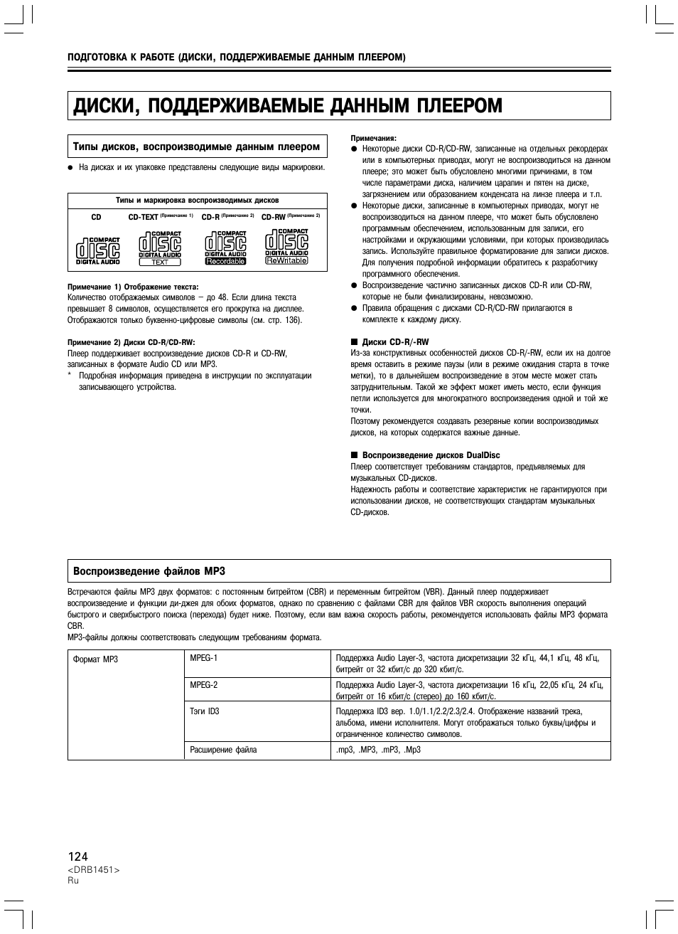 Диски, поддерживаемые данным плеером | Pioneer CDJ-400 User Manual | Page 124 / 162