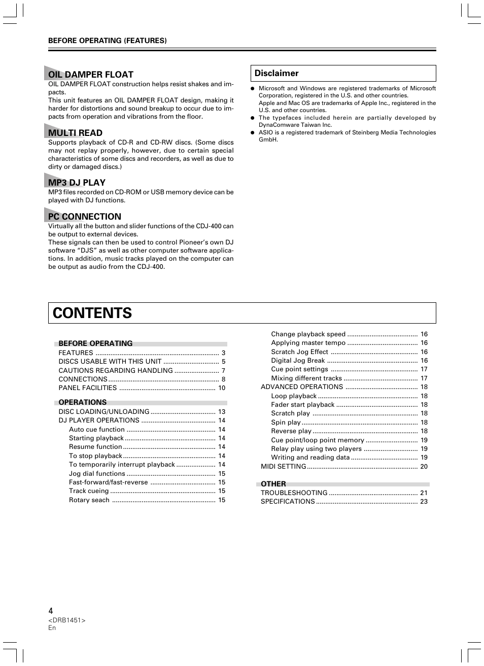 Pioneer CDJ-400 User Manual | Page 4 / 162