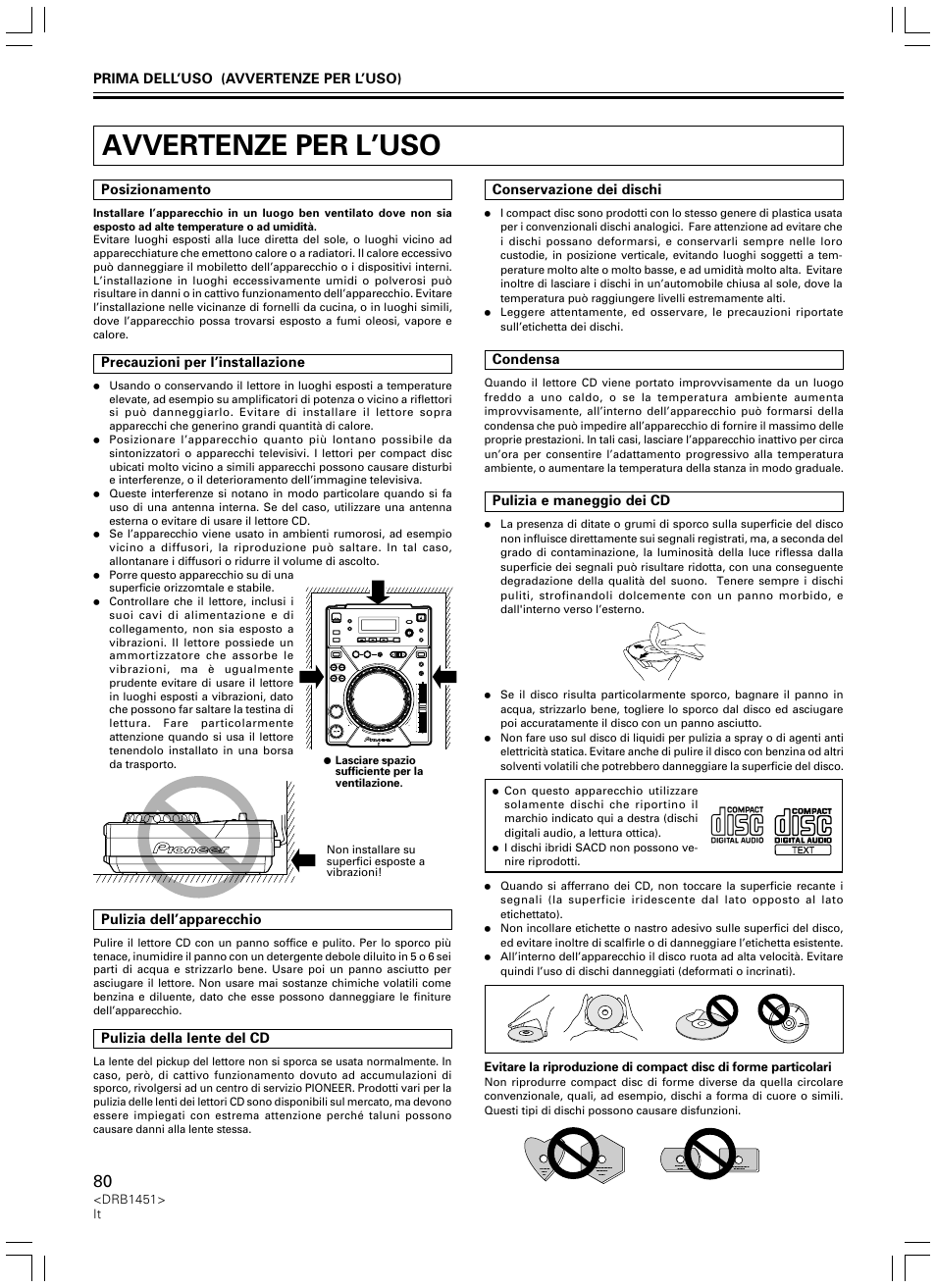Avvertenze per l’uso | Pioneer CDJ-400 User Manual | Page 80 / 162