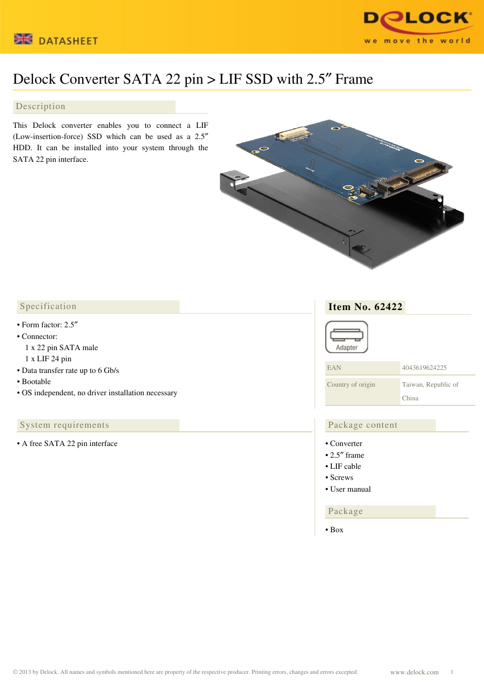 DeLOCK 62422 User Manual | 1 page