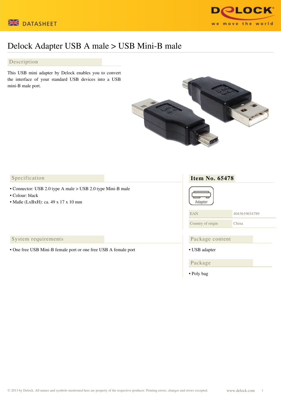 DeLOCK 65478 User Manual | 1 page