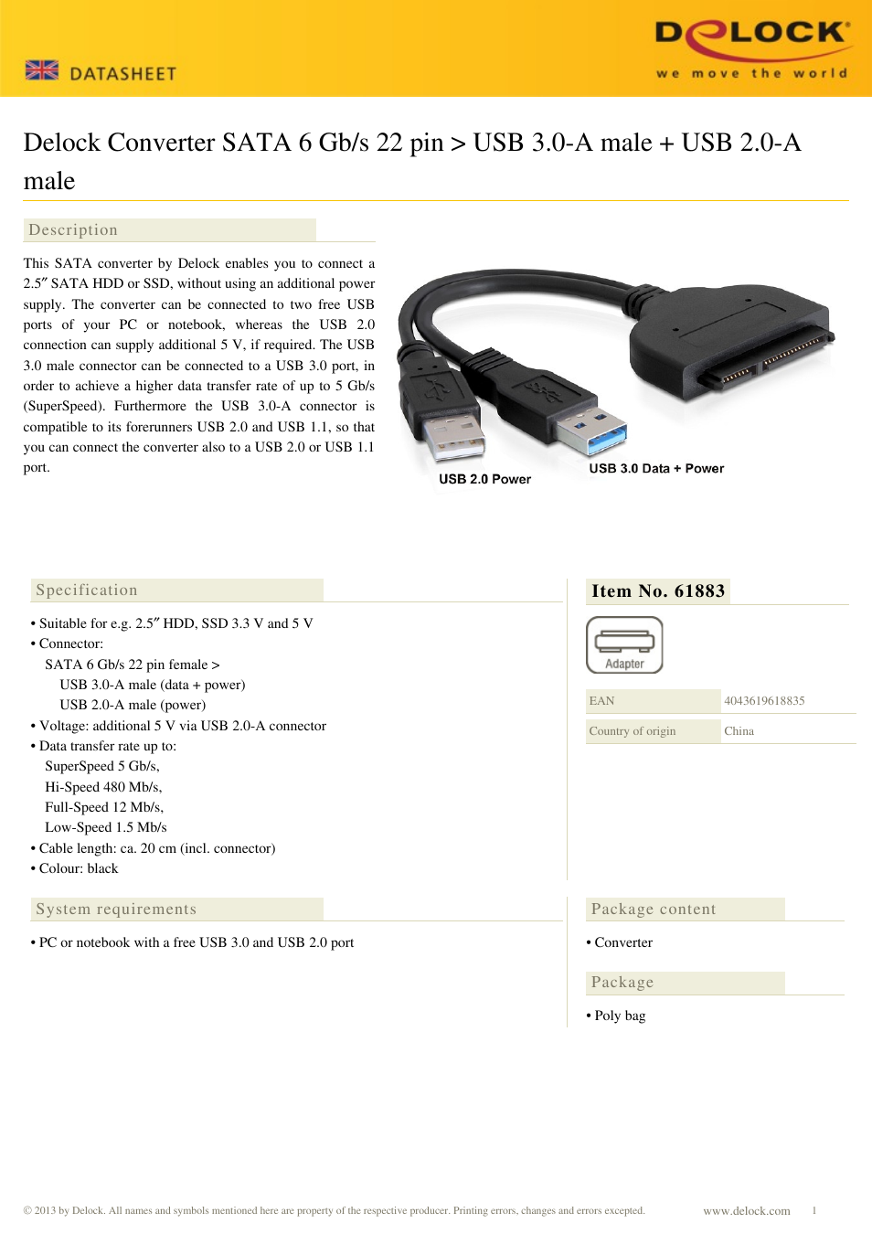 DeLOCK 61883 User Manual | 1 page