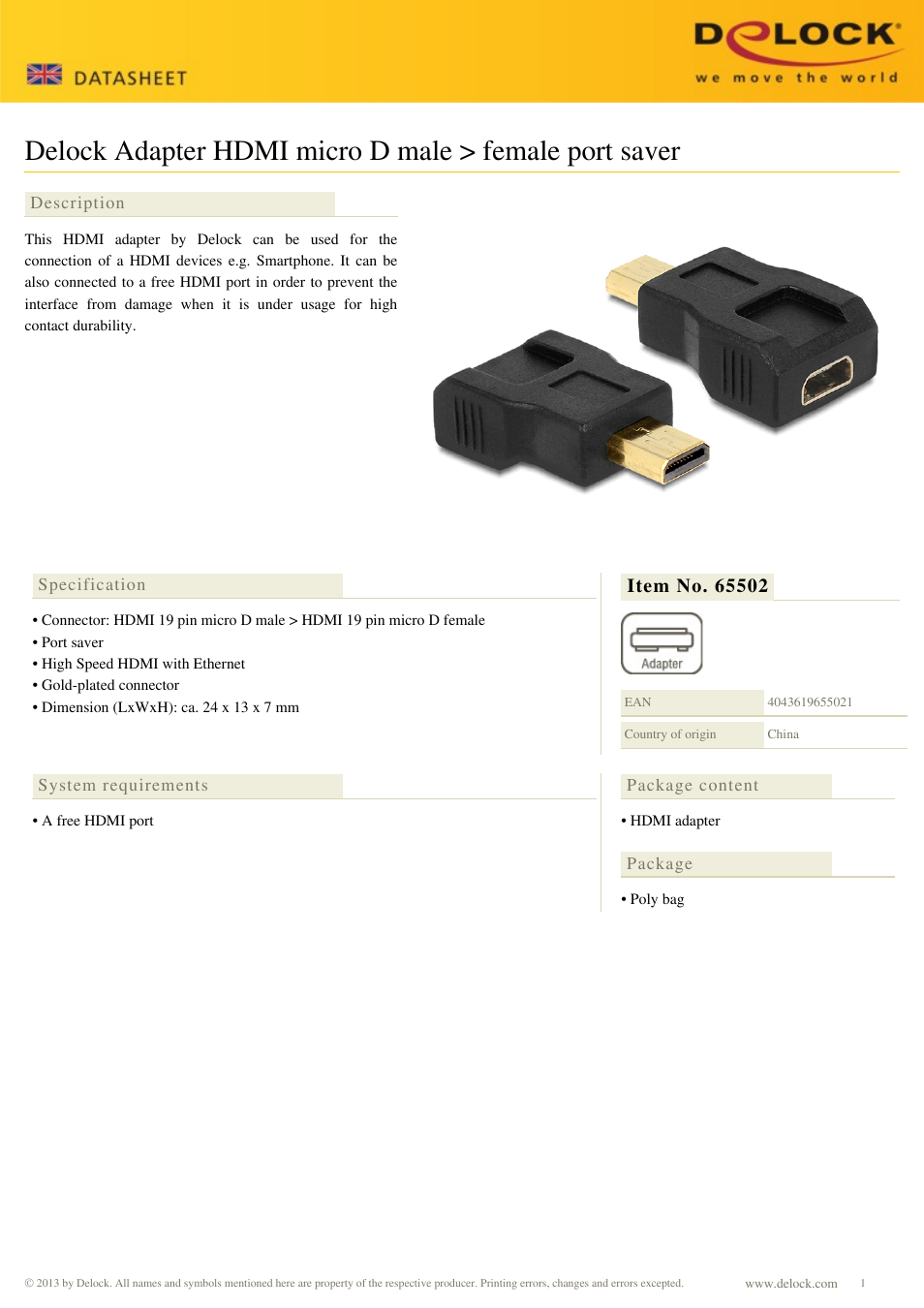 DeLOCK 65502 User Manual | 1 page