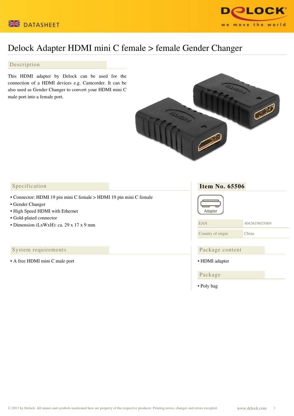 DeLOCK 65506 User Manual | 1 page