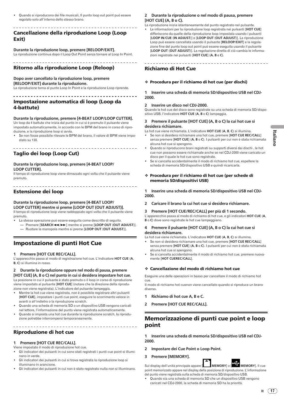 Impostazione di punti hot cue | Pioneer CDJ-2000 User Manual | Page 105 / 209