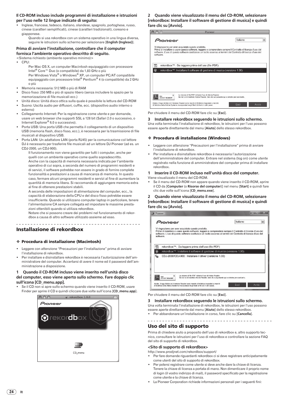 Drb1475-b, Installazione di rekordbox, Uso del sito di supporto | Pioneer CDJ-2000 User Manual | Page 112 / 209