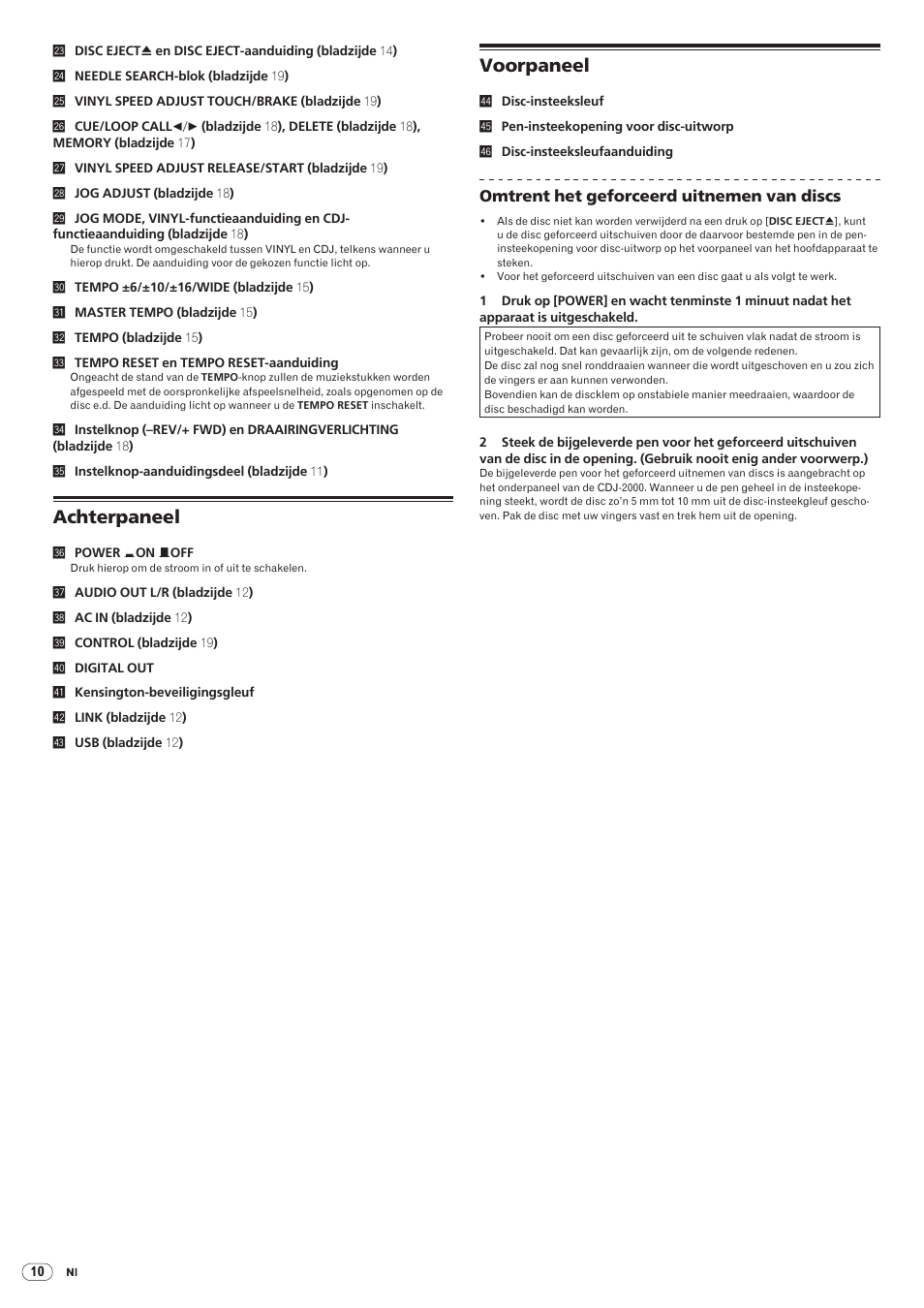 Achterpaneel voorpaneel, Achterpaneel, Voorpaneel | Pioneer CDJ-2000 User Manual | Page 128 / 209