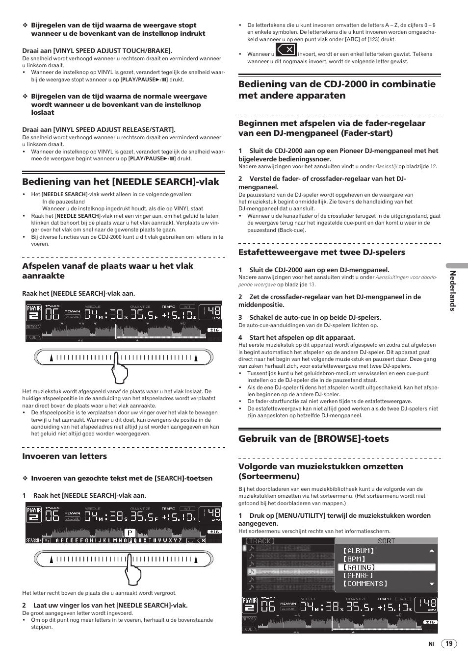 Bediening van het [needle search]-vlak, Gebruik van de [browse]-toets | Pioneer CDJ-2000 User Manual | Page 137 / 209