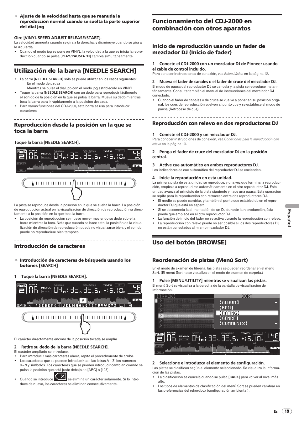 Utilización de la barra [needle search, Uso del botón [browse | Pioneer CDJ-2000 User Manual | Page 167 / 209