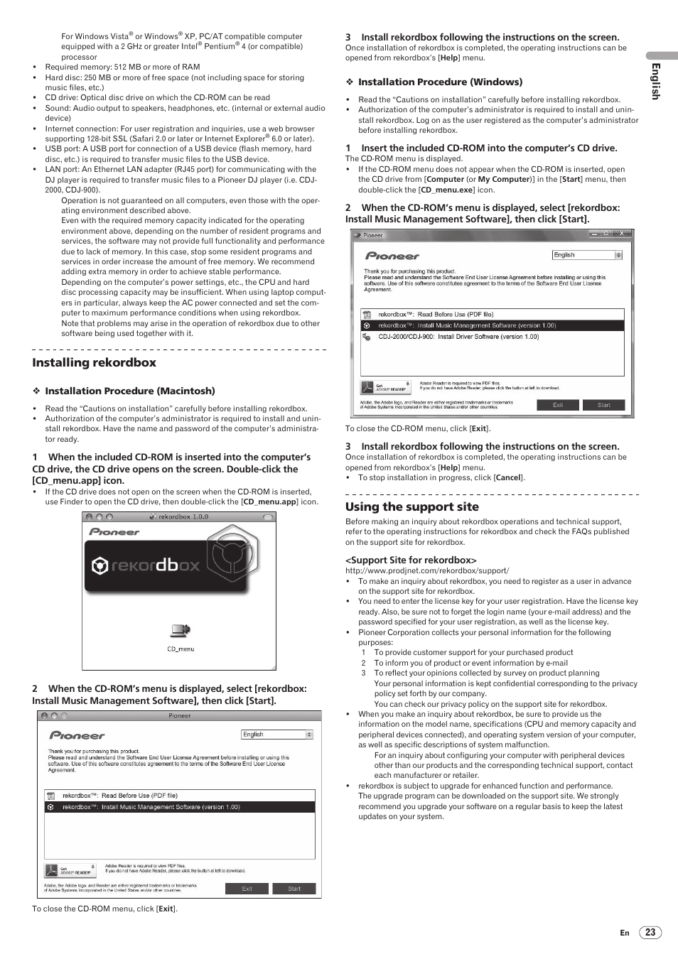 Drb1475-b, Installing rekordbox, Using the support site | English | Pioneer CDJ-2000 User Manual | Page 23 / 209