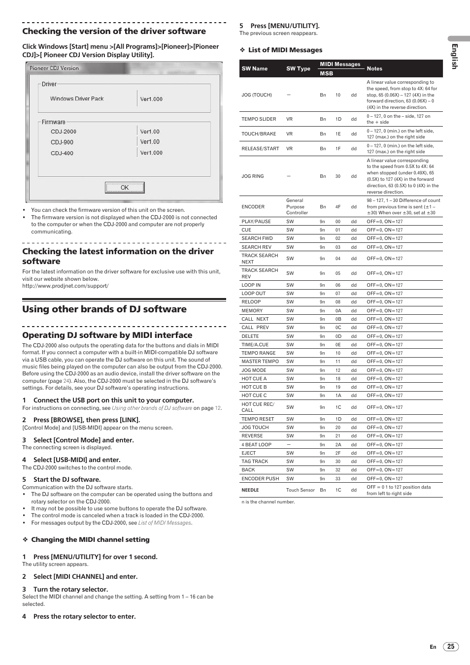 Using other brands of dj software, Drb1475-b, 25 checking the version of the driver software | Operating dj software by midi interface, English | Pioneer CDJ-2000 User Manual | Page 25 / 209