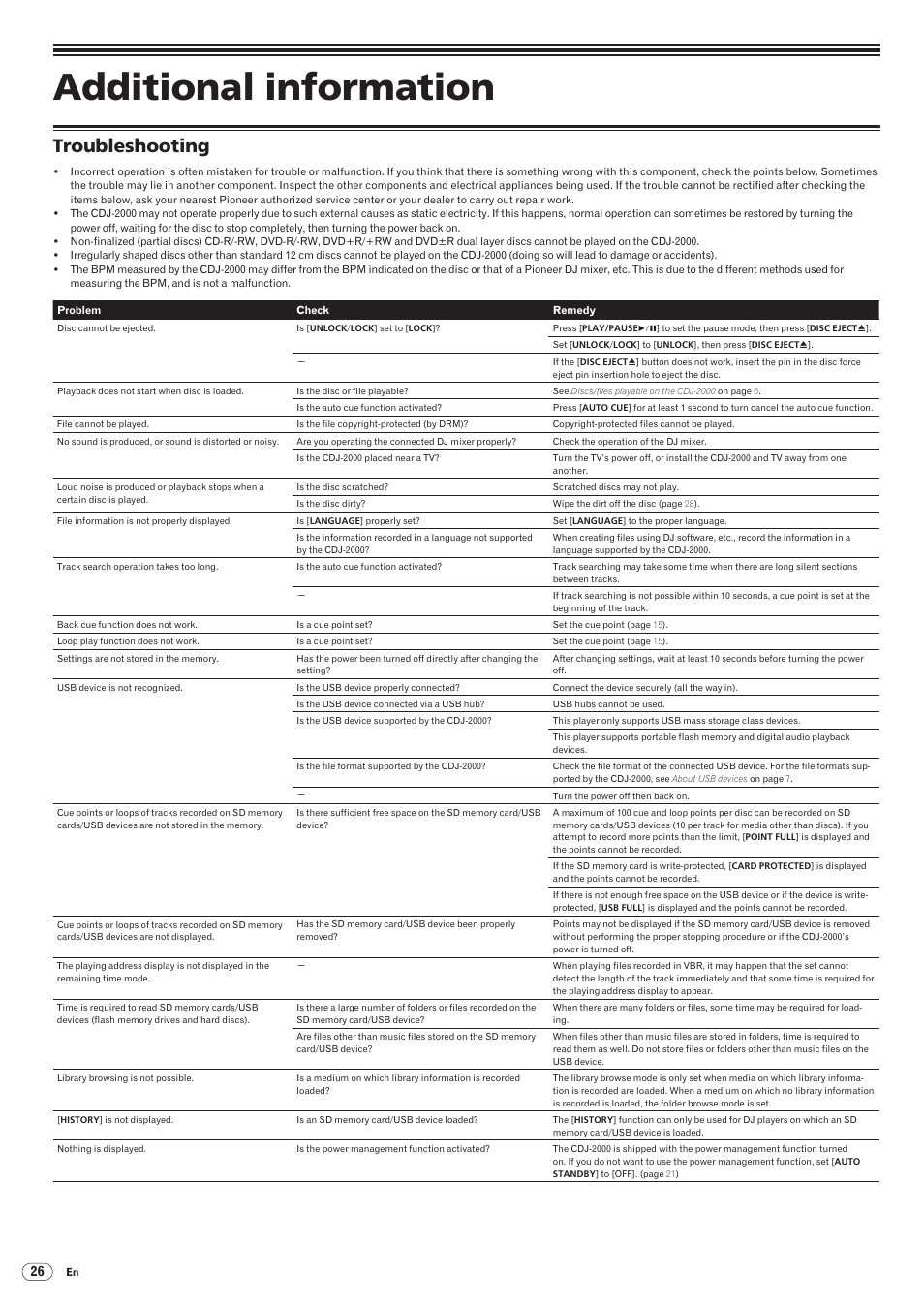 Additional information, Troubleshooting, Drb1475-b | Pioneer CDJ-2000 User Manual | Page 26 / 209