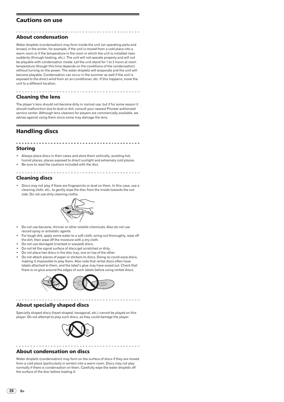 Cautions on use handling discs, Cautions on use, Handling discs | Pioneer CDJ-2000 User Manual | Page 28 / 209