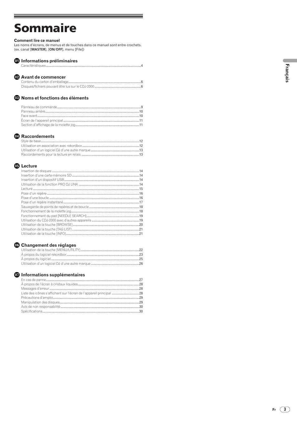 Lecteur de multi, Mode d’emploi, Sommaire | Pioneer CDJ-2000 User Manual | Page 31 / 209