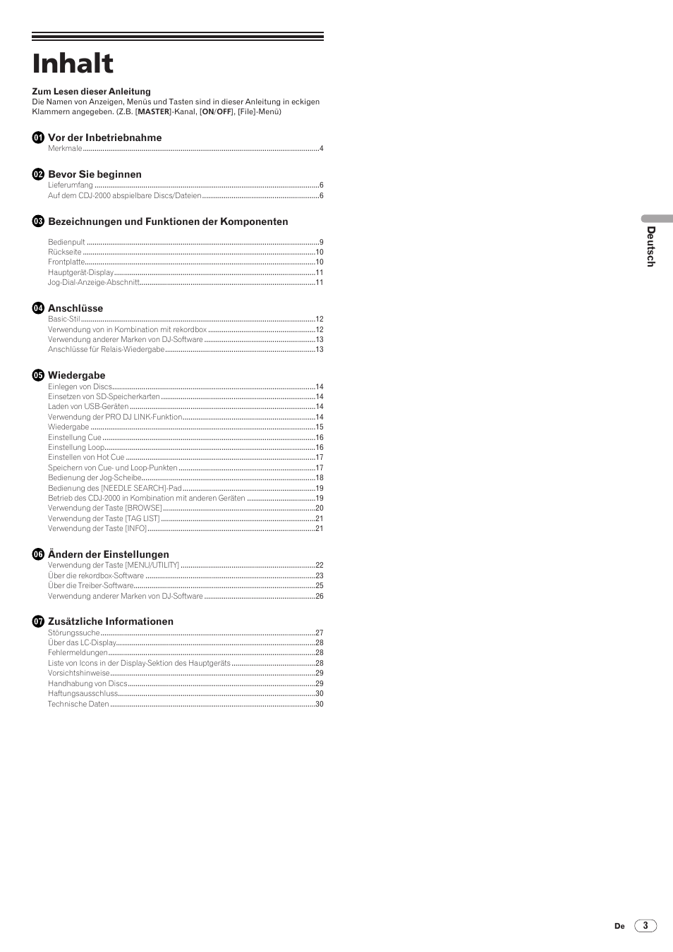 Multi-player, Bedienungsanleitung, Inhalt | Pioneer CDJ-2000 User Manual | Page 61 / 209