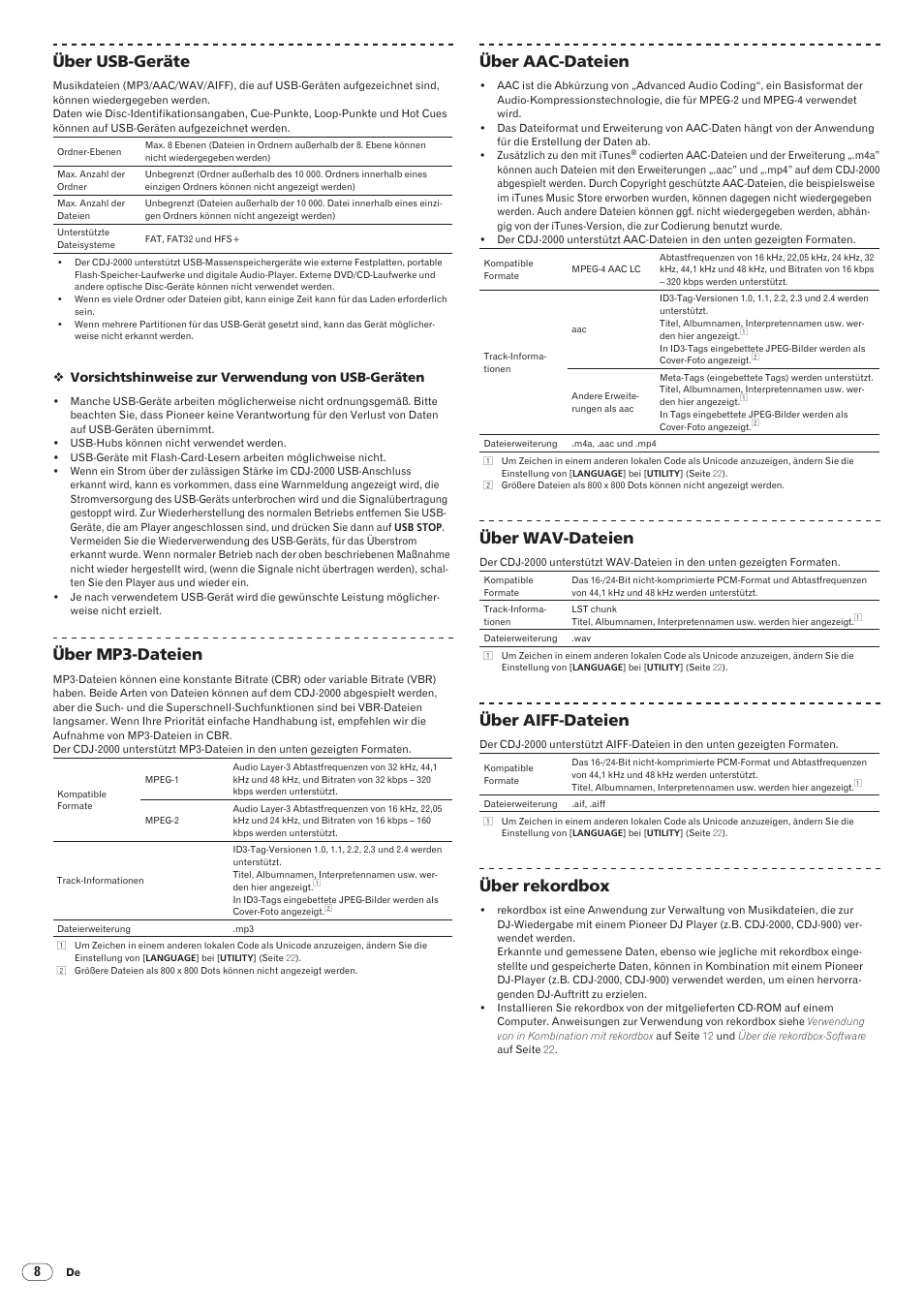 Drb1475-b, 66 über usb-geräte, Über mp3-dateien | Über aac-dateien, Über wav-dateien, Über aiff-dateien, Über rekordbox | Pioneer CDJ-2000 User Manual | Page 66 / 209